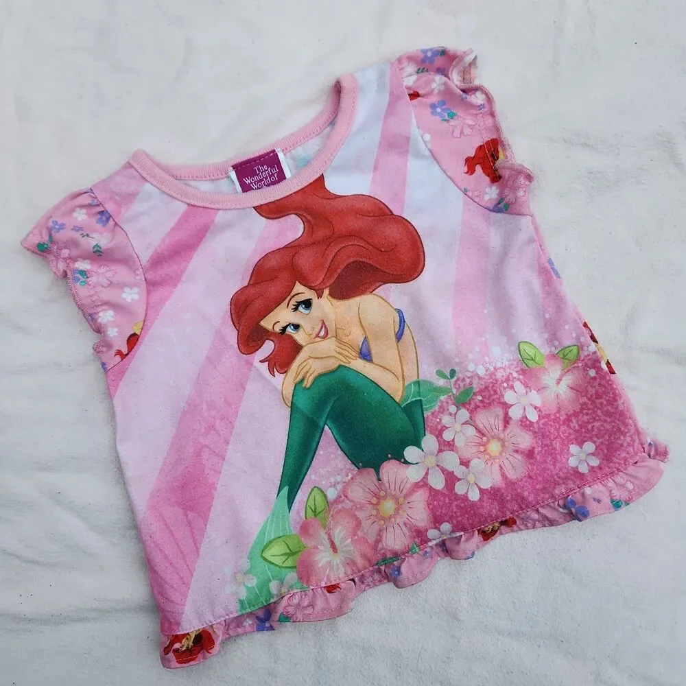 Disney Princess Ariel The Little Mermaid Pink Ruffle Pajama Top Only Size 18M
